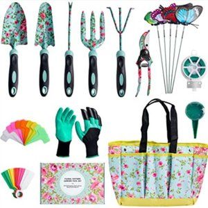 14 pc - Stainless Steel - Hand Gardening Tool Set  (Floral Pattern)